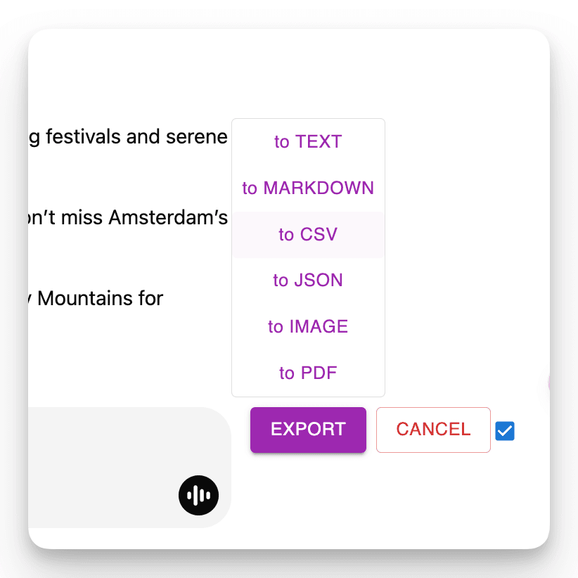 Gem Chat Exporter feature: supports multiple formats
